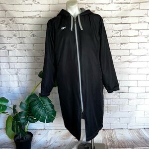 Speedo Unisex Adult Parka Black Swim Jacket with Hood Fleece Lined